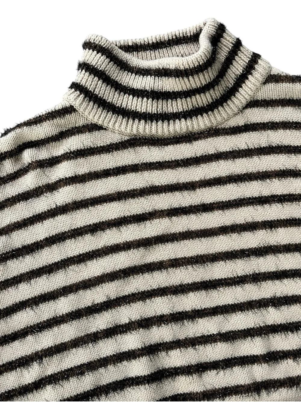 Storia Cropped Striped Turtleneck Sweater - Cream & Black